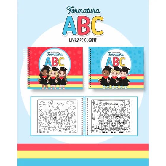 Livro de Colorir FORMATURA ABC INFANTIL Coloring Book 50 folhas 180g Tamanho A5 Capa Dura Personalizada