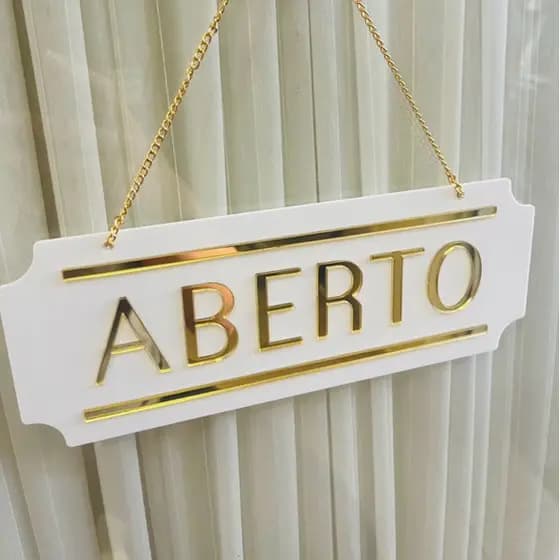 Placa Sinalização Aberto Fechado em Acrílico com Ventosa