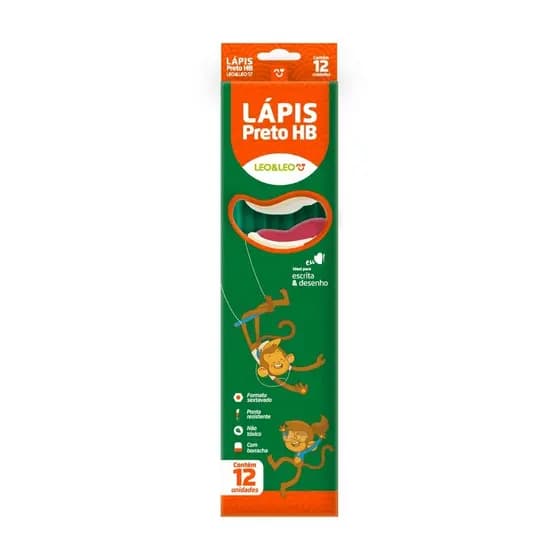 Lápis grafite - HB Verde com Borracha 12 Unidades - Leo Leo - lapis de escrever 01