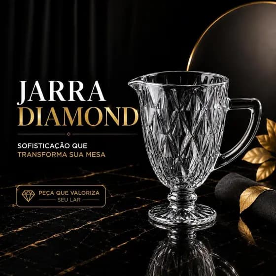 Jarra de Vidro Diamond Transparente 1 Litro para Água Suco Chá Resistente Mesa Posta