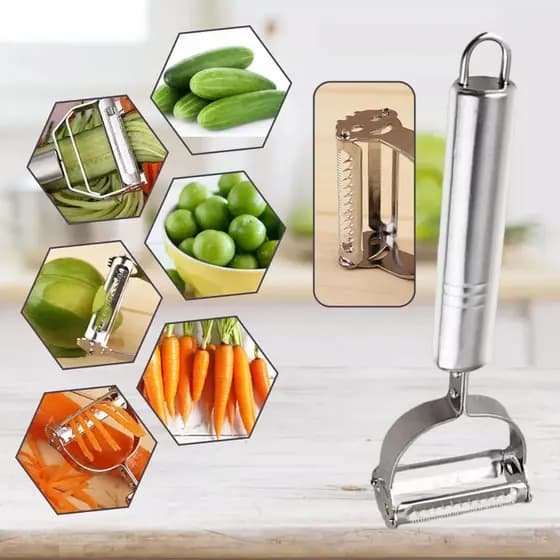 Descascador de Legumes Inox 18cm 2 em 1 – Fatiador e Descascador Profissional Cozinha Prática Novo