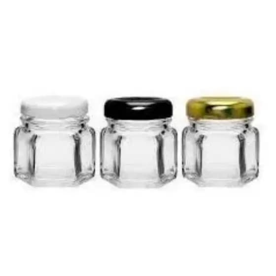 20-potes geleia 40ml sextavado com tampa metal colorida