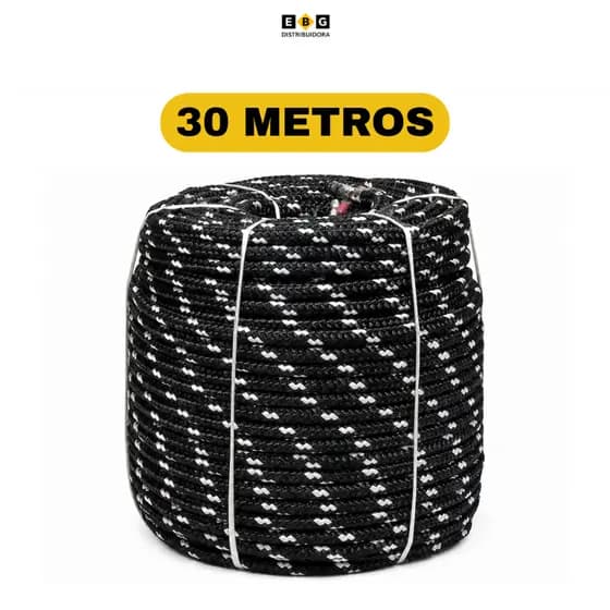30 Metros Corda Poliéster Amarrar Carga Caminhão 08mm Preta