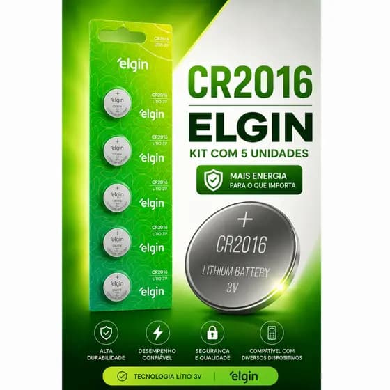 CR2016 ELGIN 3V Moeda Alta durabilidade Kit 5 Unidades - ENVIO IMEDIATO!