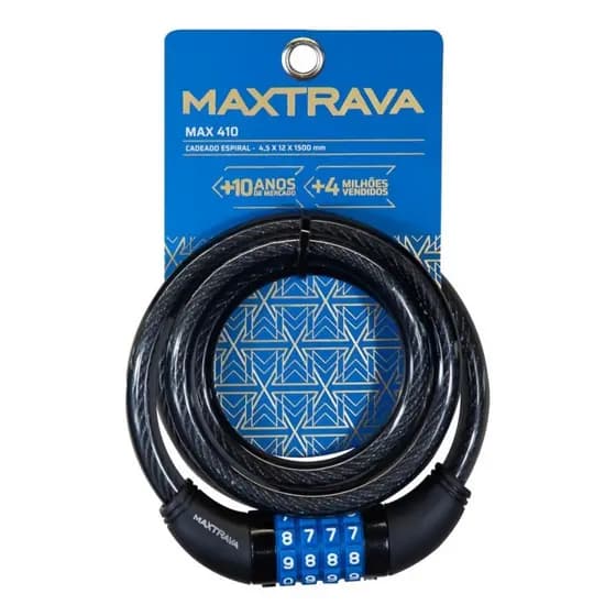 Tranca Trava Cadeado Bike Moto Senha Segredo Aço MaxTrava Reforçado 12 MM X 1,5 Metros