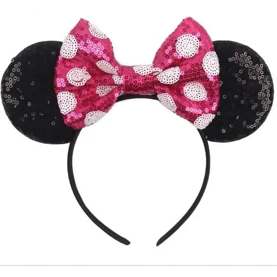 Tiara arco orelhas minnie paete poa pink