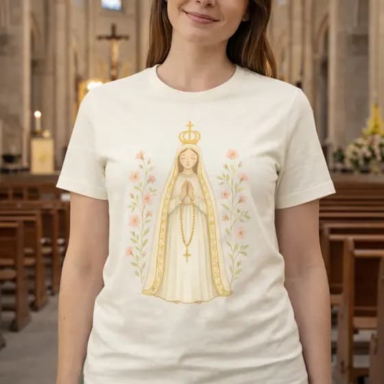 Camiseta Católica Nossa Senhora de Fátima Premium Algodão