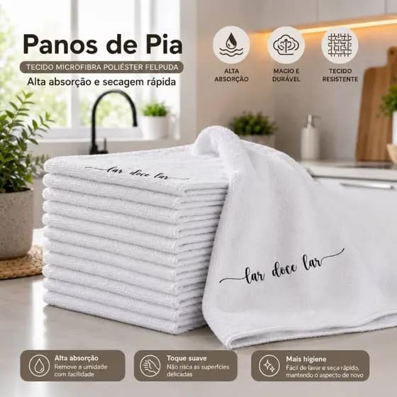 Panos de Microfibra - pano de pia estampados, KIT com 3, 5 ou 10 unidades