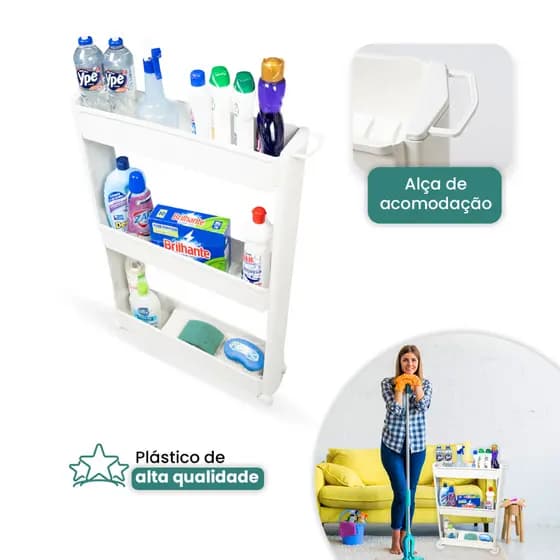 Armário Multiuso com Rodas Lavanderia Otimiza Espaço Rodinhas Desmontável 3 Estantes
