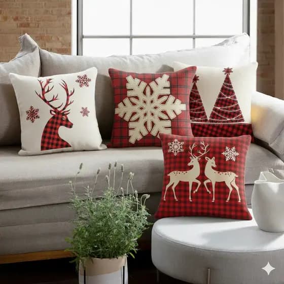 Kit 4 Capa de Almofada 45x45cm Decoração de Natal para Sala Sofá e Cama Enfeites de Natal