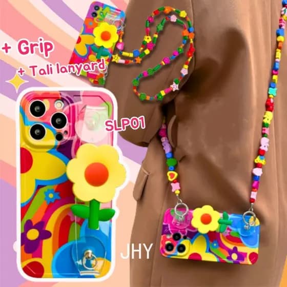 Flor Colorida Caso Alça De Pulso Crossbody Cordão Embalagem Para Iphone 16 15 14 13 Pro Max Longo Capa Protetora