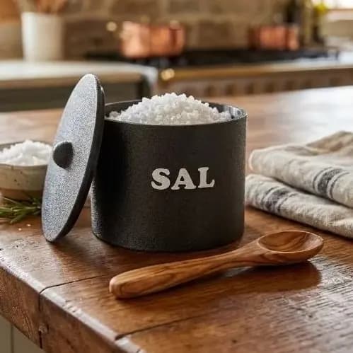 Saleiro de Bancada ou Mesa Texturizado 500gr Plástico PLA com Tampa Fácil Preto