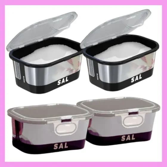 Saleiro de Bancada ou Mesa Plástico Metalizado 600ml com Tampa Fixa Compre + Pague -