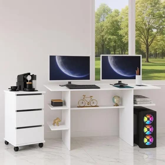 Conjunto Mesa Gamer e Cômoda Organizadora Quarto/Sala
