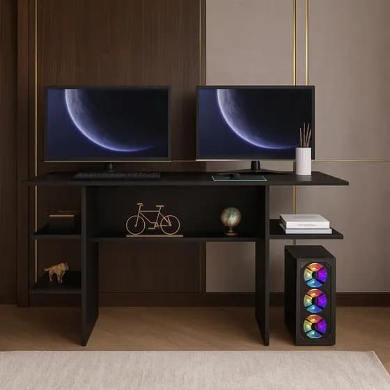 QUEIMA DE ESTOQUE - Escrivaninha Mesa Gamer c/ Nichos – Ideal p/ Escritório e Quarto - Cor Preto