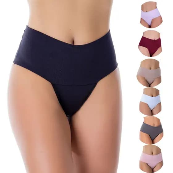 KIT 7 CALCINHA COS DUPLO SEGURA BARRIGA MODELADORA CONFORTO + PULSEIRA HEMATITA