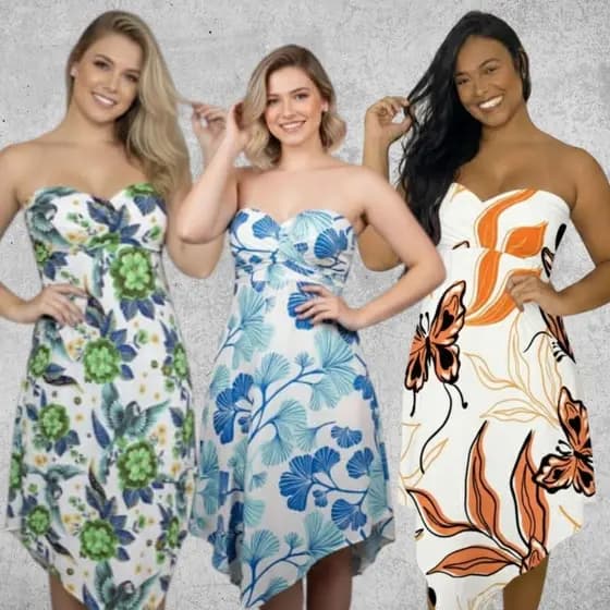 VESTIDO CHIQUE INFINITY ESTAMPA TROPICAL 2026 PEÇA MULTI AMARRAÇÕES ELEGANTES ROUPA DO VERÃO
