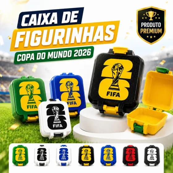 Porta Figurinhas Copa do Mundo 2026 FIFA | Caixa Organizadora | Caixa de Figurinhas | Chaveiro Taça Copa do Mundo 2026