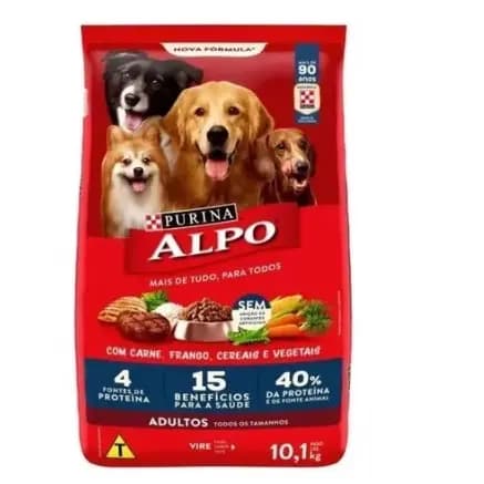 Ração Seca Purina Alpo Carne, Frango, Cereais e Vegetais para Cães Adultos 10,1kg