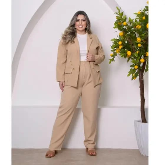 Conjunto Alfaiataria Plus Size GG ao G3 Feminino Casaco + Calça Social Com Botão