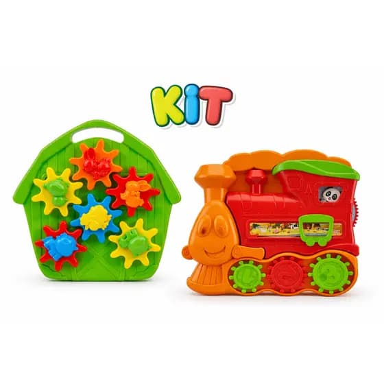 Kit Fazendinha Infantil + Trator Didático Engrenagens Educativo Brinquedo Criança +12 Meses Presente Menino Menina