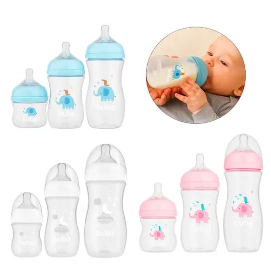 Kit 3 Mamadeira Anti Cólica Recém Nascido Bico de silicone 120ml 270ml 330ml Buba Bpa Free
