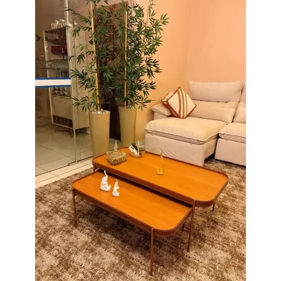 Conjunto Mesa Centro Melin Nature Pés Metal Cobre