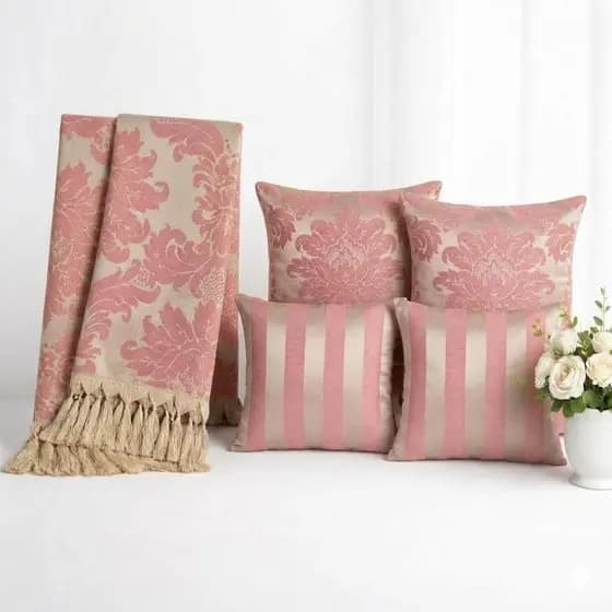 Elegância na Decoração da sua Casa Kit 1 Manta e 4 capas Tecido Jacquard para Casa
