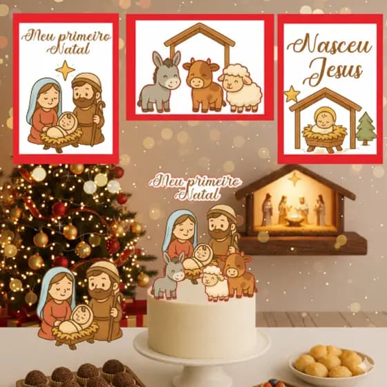 Kit Especial Meu Primeiro Natal - Natal Cristão Mesversário Mágico
