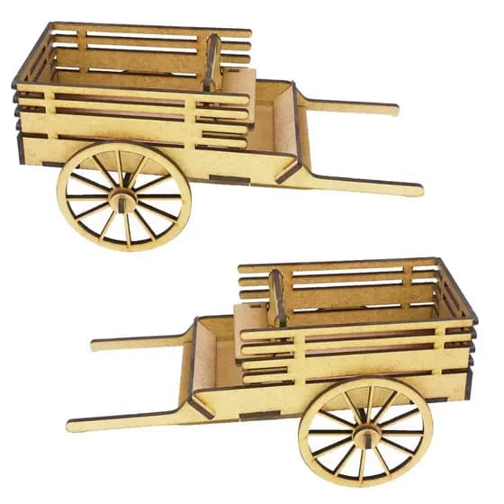 Kit 2 Carroça carrocinha charrete 20cm Mdf cru quebra cabeça 3d Festa Junina Fazendinha Boi Cavalo