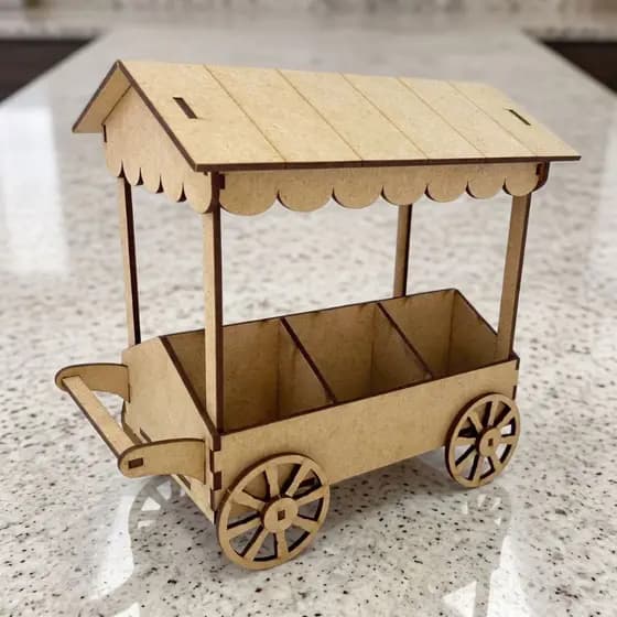 Carrinho porta doce barraquinha banca feira 21cm mdf cru centro mesa festa junina fazendinha parque