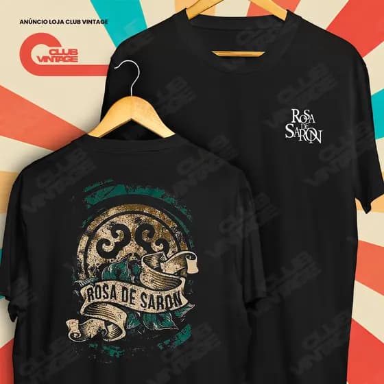 Camiseta Frente e Verso Banda Rosa de Saron Cristã Camisa de Rock and Roll 100% Algodão
