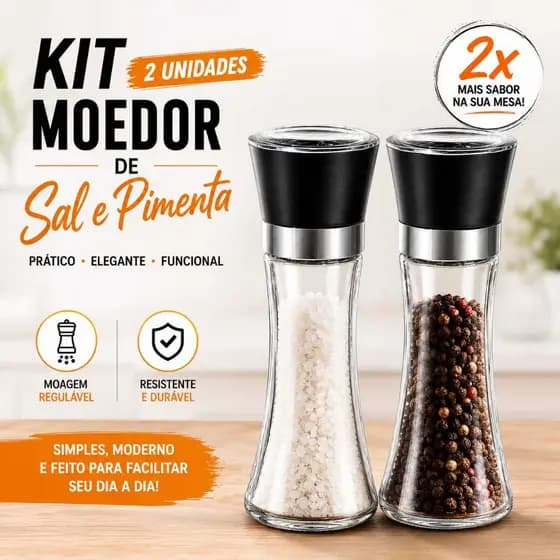 Kit Com 2 Porta Temperos Moedor Sal Pimenta Especiarias Com Moinho Ajustavel Cozinha Gourmet