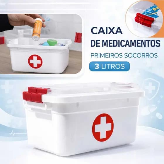Caixa Para Medicamentos 3 Litros Uninjet Com Tampa Segura Duas Travas Pote Primeiros Socorros Pratico Seguro