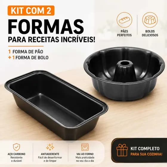 Kit Com 2 Forma Assadeira Para Pão Caseiro + Assadeira Forma Furo Central Redonda Bolo Tortas Pudim