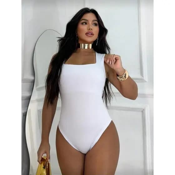 Kit 2 Body Suplex Decote Quadrado Com Forro Alça Grossa Blusinha Blogueira Moda Verão