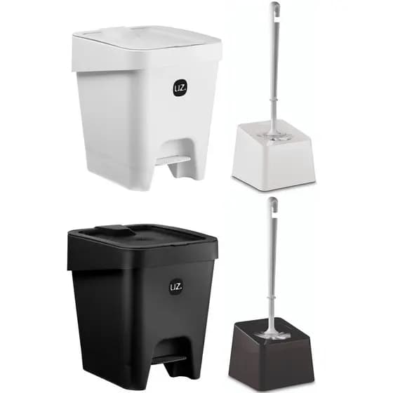Kit Lixeira para Banheiro e Escova Sanitária C/Suporte - Lixeira Slim 8 Litros C/Pedal UZ Utilidades