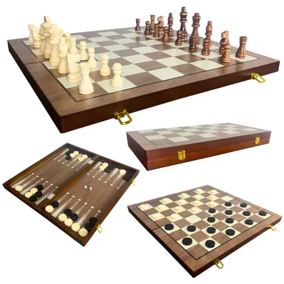 Jogo Xadrez 3 em 1 Tabuleiro Madeira Grande Profissional 50x50cm