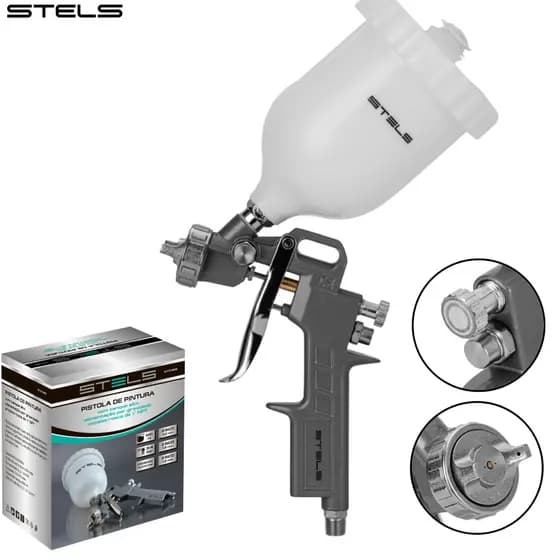Pistola de Pintura Gravidade Stels Tanque 600 ml 3 Bicos 1,2 - 1,5 - 1,8 mm Acabamento Profissional