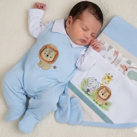 Kit Saída de Maternidade Safari 100% Algodão 04 Peças: conforto e muito charme para seu bebê