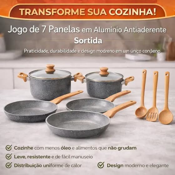 Jogo Panelas Alumínio Antiadherente 7 Pecas Completo Duravel Leve Sortido