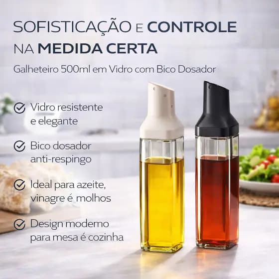 Galheteiro Vidro Quadrado 500ml Porta Azeite Vinagre Molhos Cozinha Sortido