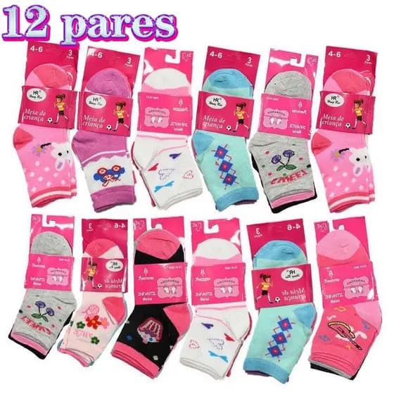 Bens à vista Kit 12 Pares Meias Infantil feminino socks