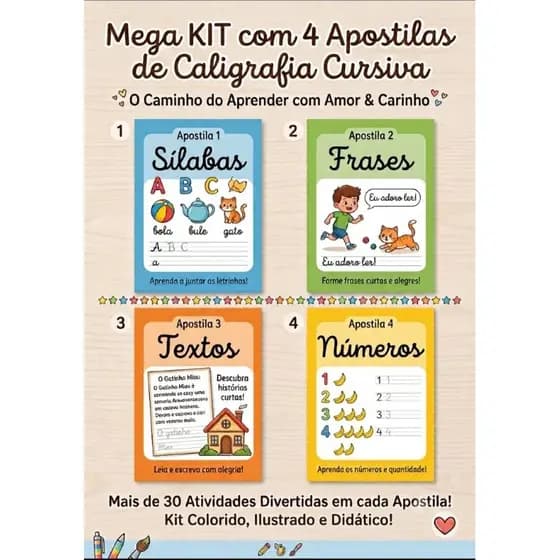 MEGA KIT 4 APOSTILAS DE CALIGRAFIA CURSIVA A4