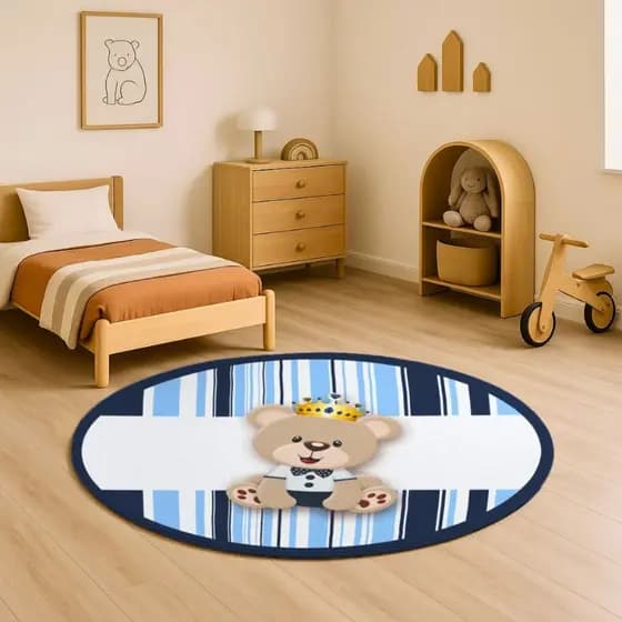 Tapete Tatame Antiderrapante Sala Quarto Infantil Criança Bebe Menino Urso Principe Marinho Listrado