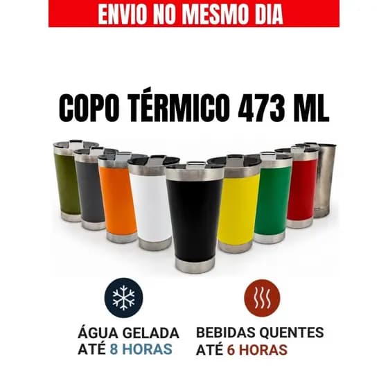 Copo Térmico 473ml Inox com Tampa e Abridor de Garrafas Pintura Eletrostática Mantém Bebida Gelada/Quente Por Mais Horas
