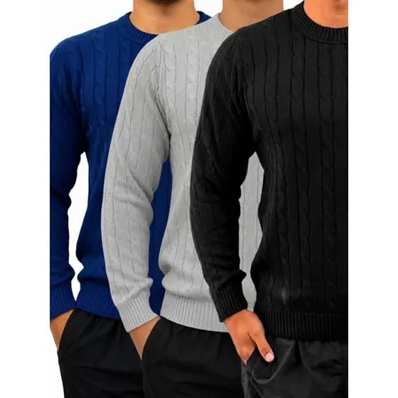 Suéter Mascilono Tricô Manga Longa Gola Redonda Modelo Slim Não Adere/Pega Bolinha Acabamento Fino Ideal Para o Frio
