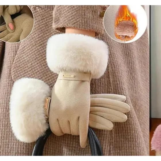 Luva Femininas Termica Com Pelinho Para Frio Inverno Toque Na Tela Sem Tirar A Luva E Placa De Metal