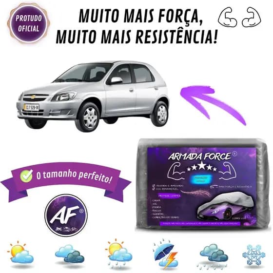Capa Cobrir Carro Forrada Chevrolet Celta Armada Force Impermeável 100% Proteção Automotiva Anti-UV