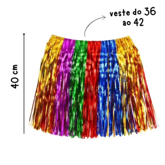 Saia Metalizada de franjas Colorida Carnaval
